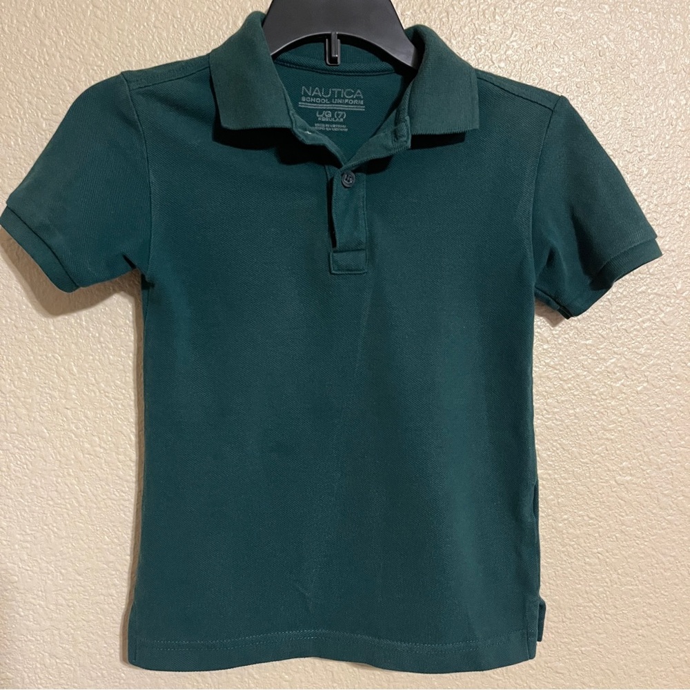 Nautica School Uniform Boy’s Size L/G (7) Hunter Green Short Sleeve Polo Shirt